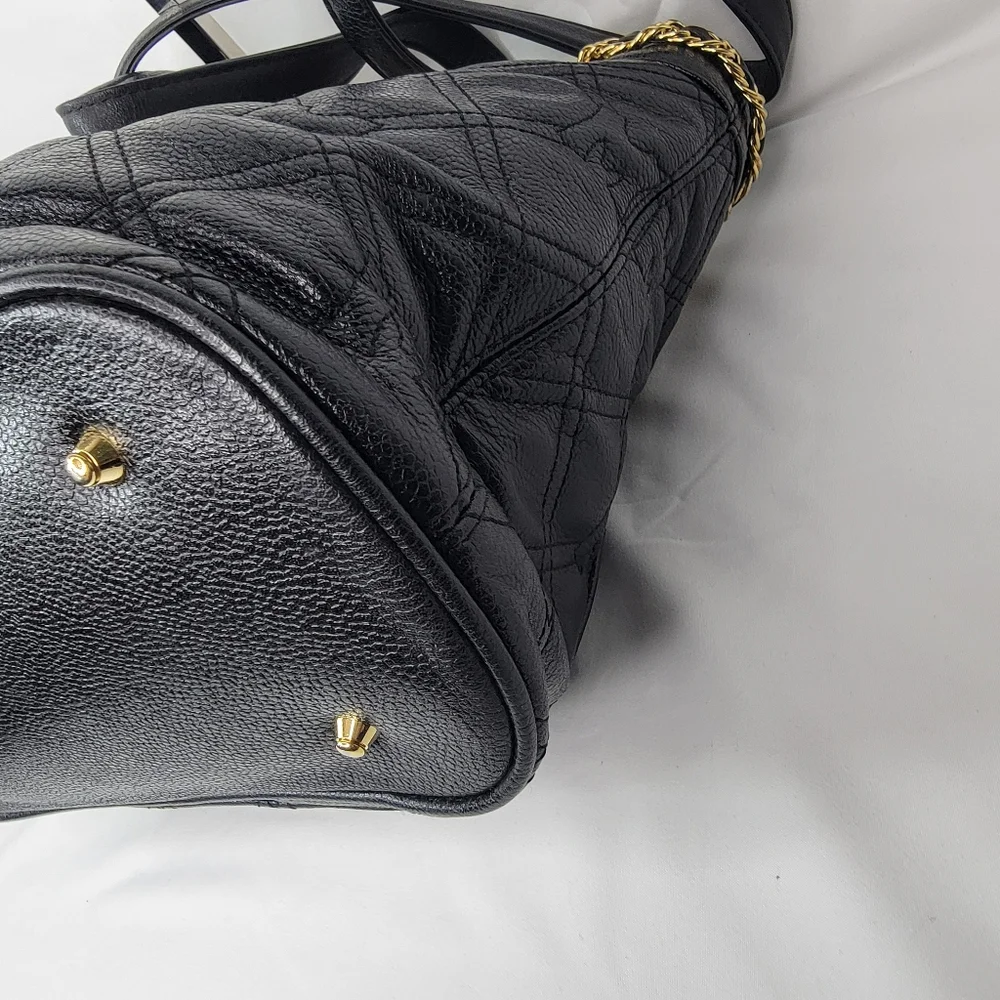 Metrocity Luxury Brand Black Quilted Tote‎ Bag with Gold Accents